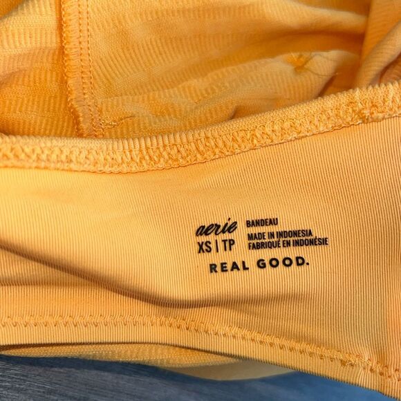 AERIE Bandeau Bikini Top XS Ribbed Orange Keyhole Halter Neck Y2K Beach Summer - Picture 2 of 8